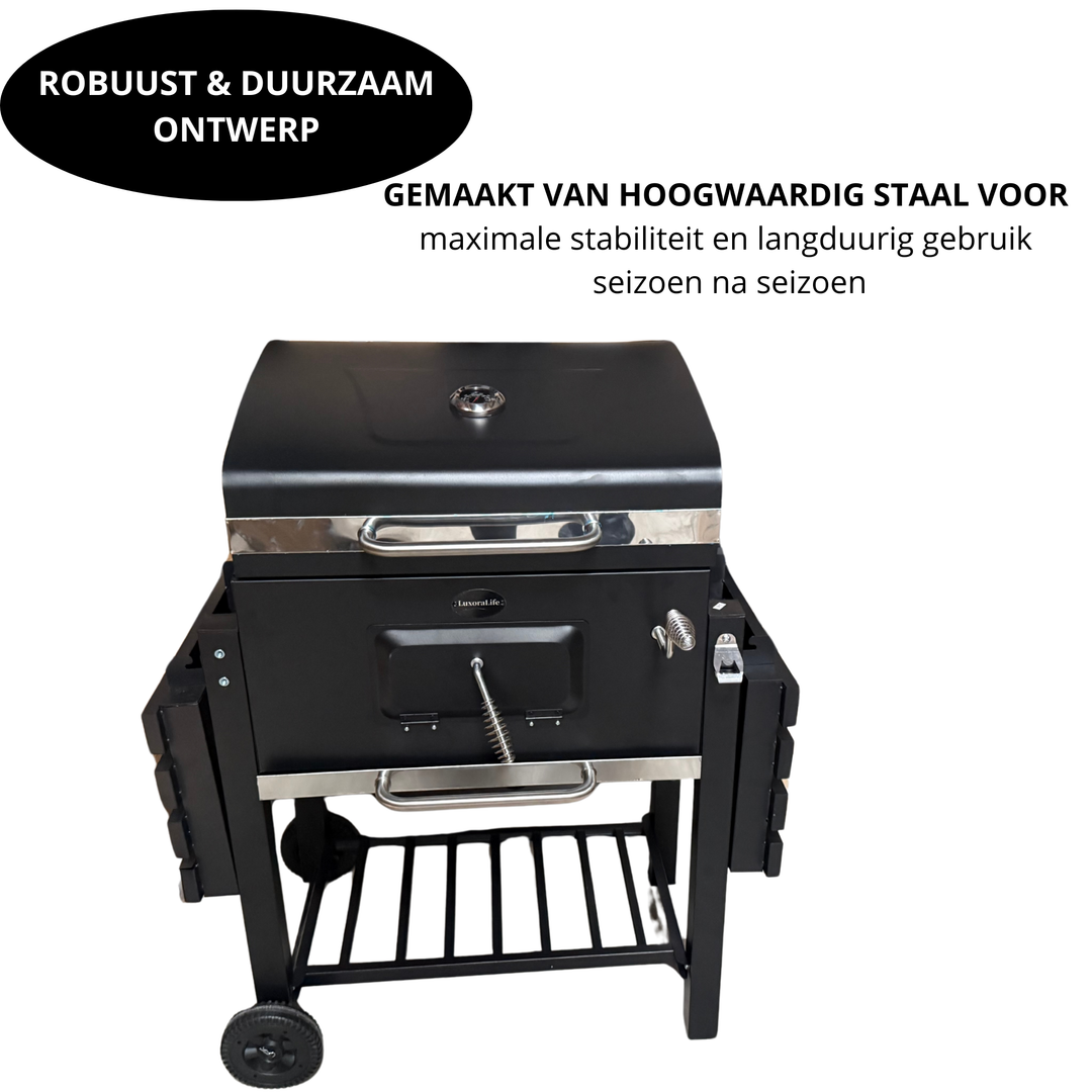 LuxoraLife® | Houtskoolbarbecue met zijtafels en gratis BBQ-set