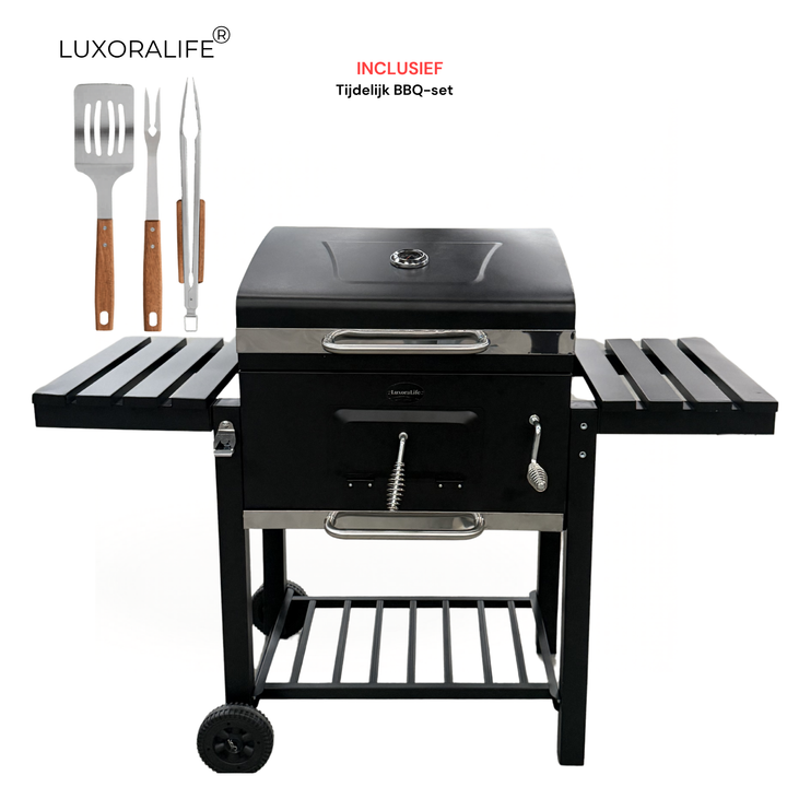 LuxoraLife® | Houtskoolbarbecue met zijtafels en gratis BBQ-set