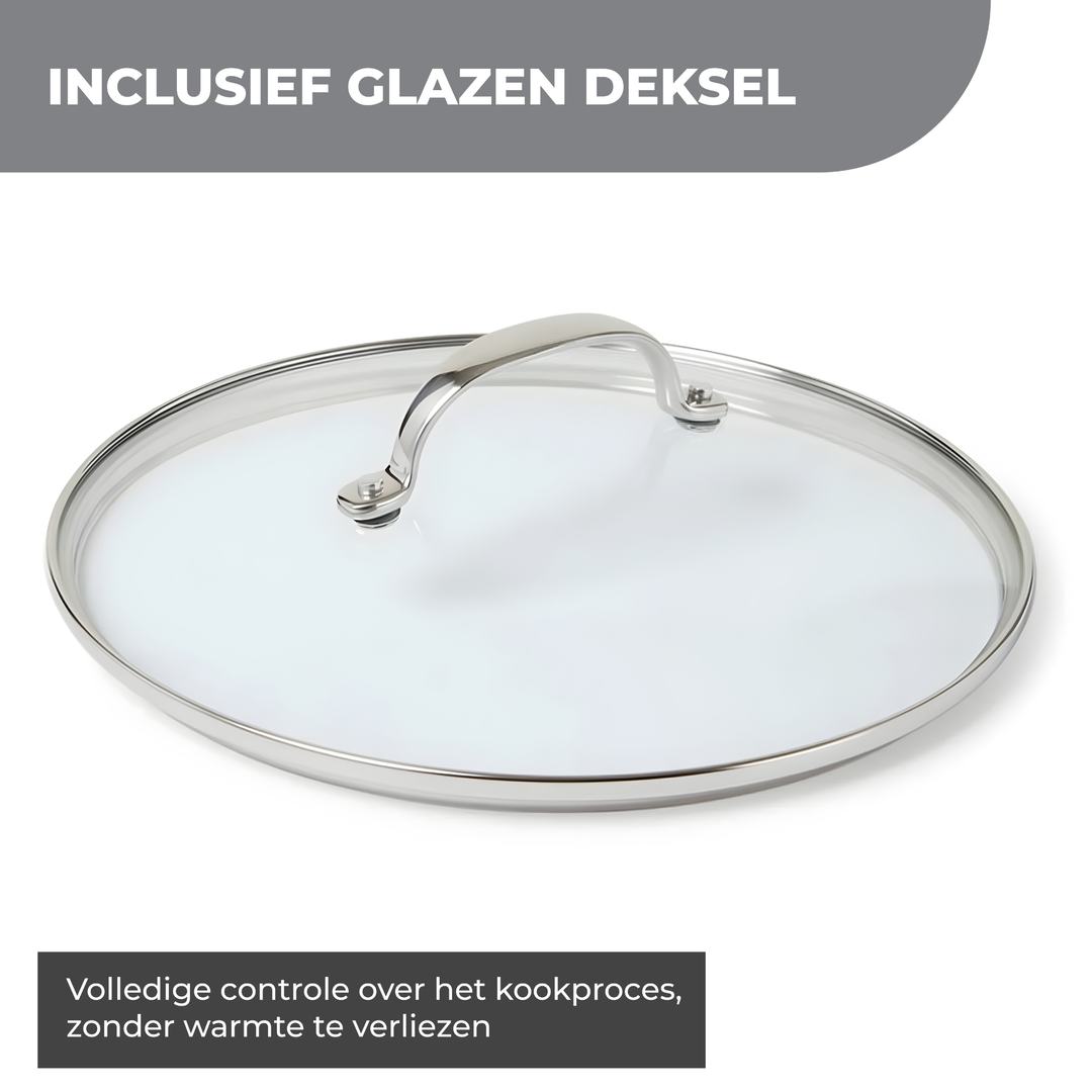 LuxoraLife®| RVS Koekenpan 28 cm met Deksel – PFAS-vrij -Geschikt voor inductie, gas en elektrisch