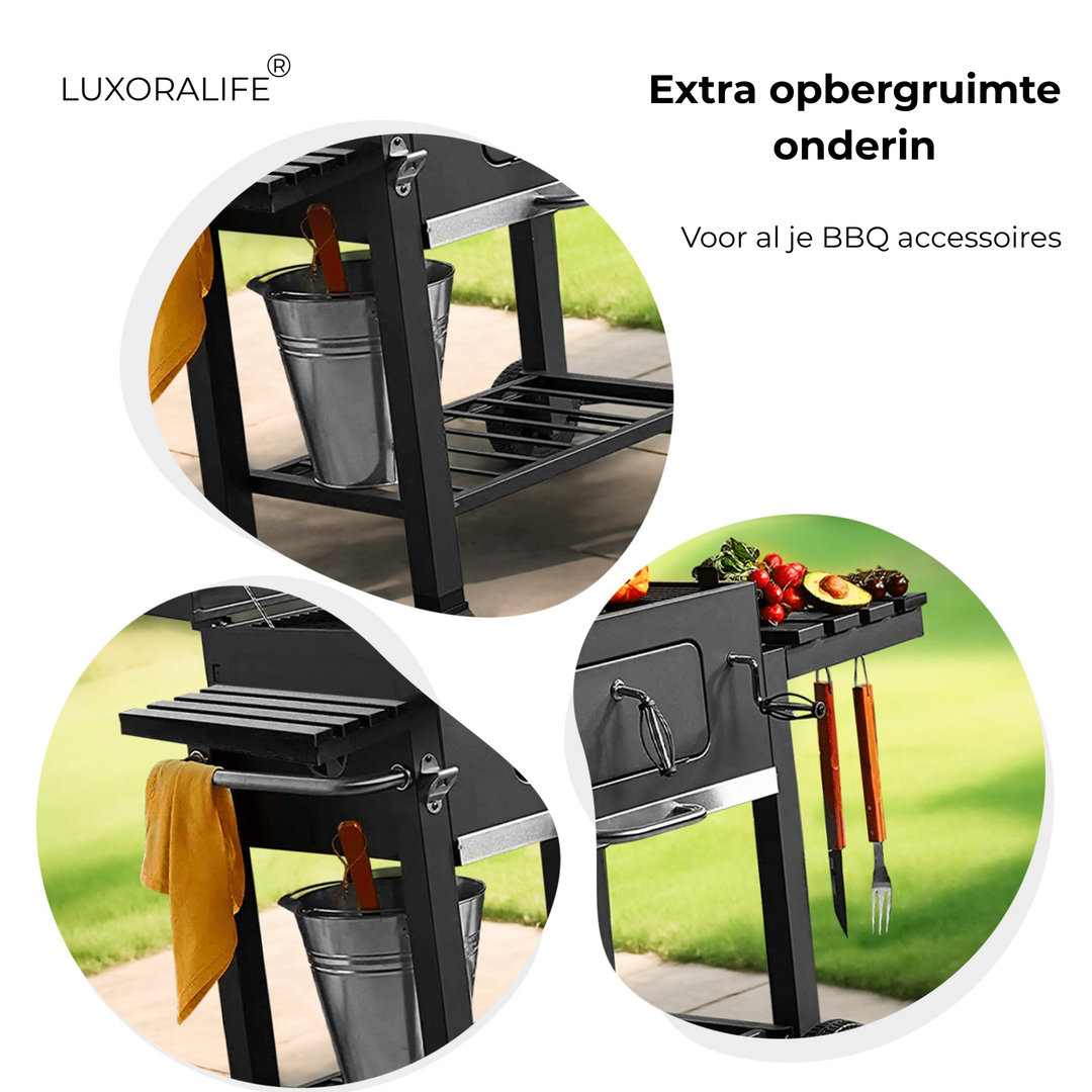 LuxoraLife® | Houtskoolbarbecue met zijtafels en gratis BBQ-set